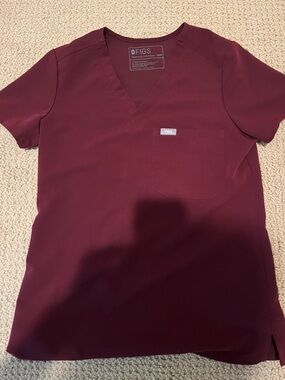 Figs V-neck Scrub Top in Deep Burgundy